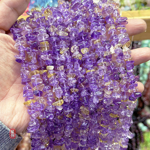天然碎石紫黄晶蓝月光石榴石