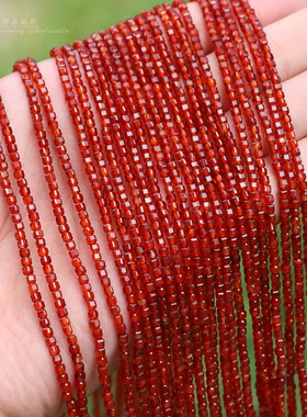天然红玛瑙方糖散珠 2.5mm正红色切面方粒珠子diy锁骨链手链配珠