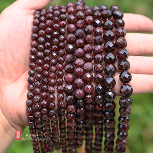天然切面石榴石 6-10mm水晶圆珠散珠子 diy手链项链手工串珠配件