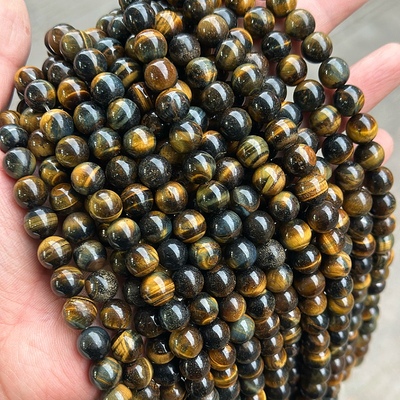 天然黄蓝虎眼石圆珠散珠子diy手工编织手串手链项链饰品配件材料