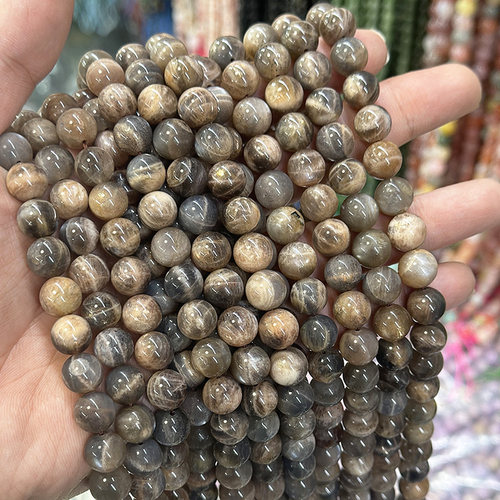 天然黑骨干太阳石圆珠散珠