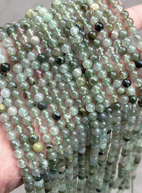 天然绿发晶圆珠 6-10mmmm绿色水晶散珠子diy手链项链串珠饰品配件