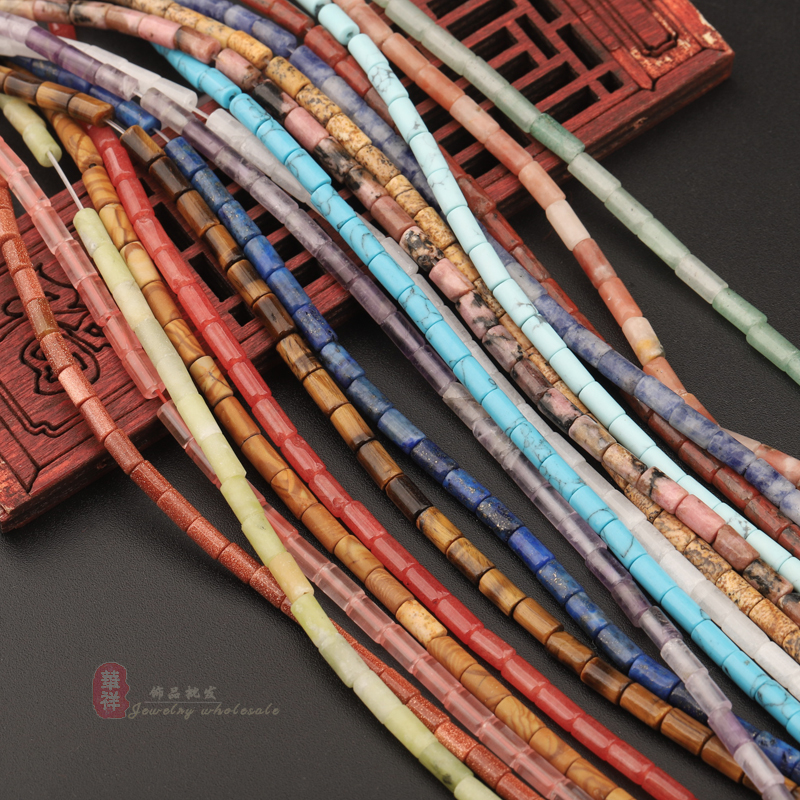 天然石圆管珠绿点青金芝麻红石