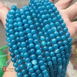 天然玉石优化仿磷灰石色圆珠 6-10mm蓝玉髓散珠 diy手链项链配件