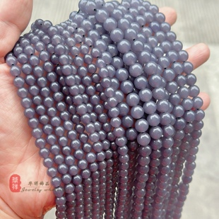 天然冰种烟紫玉髓圆珠 4-10mm玉石优化水晶散珠 diy手链项链配件