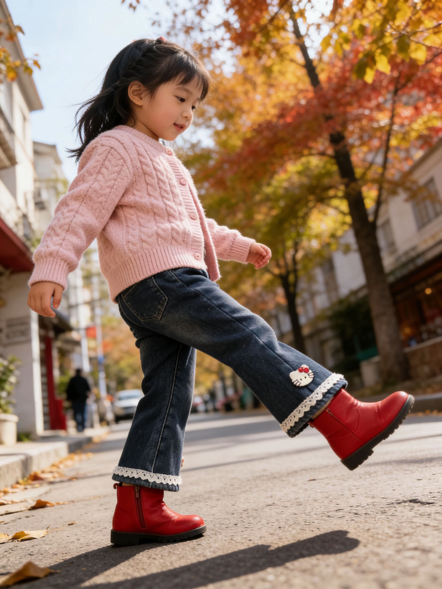 女小童喇叭牛仔裤秋冬款加厚加绒洋气儿童新款休闲长裤小女孩