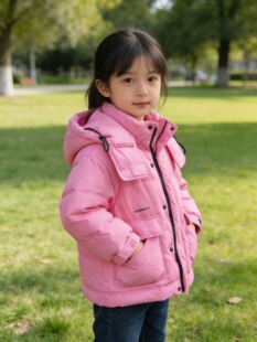 KK2026冬季新款儿童短款羽绒服加厚洋气连帽面包服女童白鸭绒外套