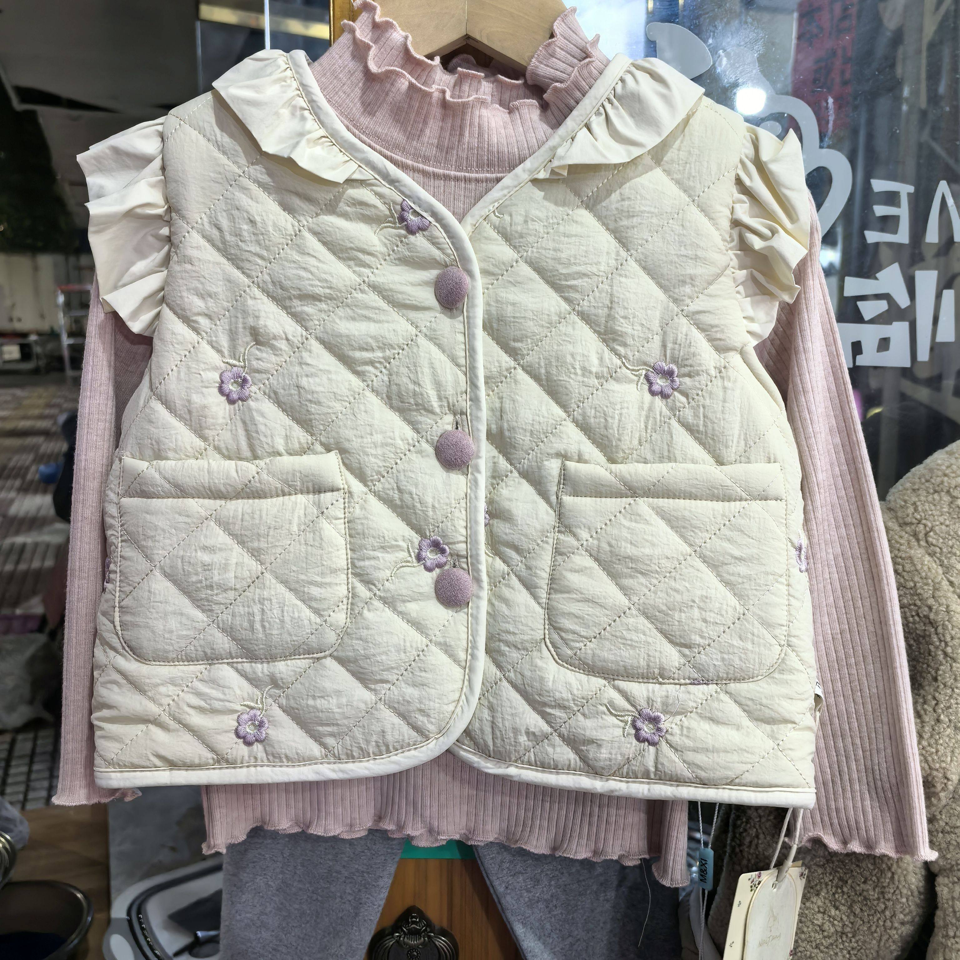女童棉服马甲秋冬洋气宝宝马夹儿童加绒夹棉保暖背心婴儿外穿坎肩