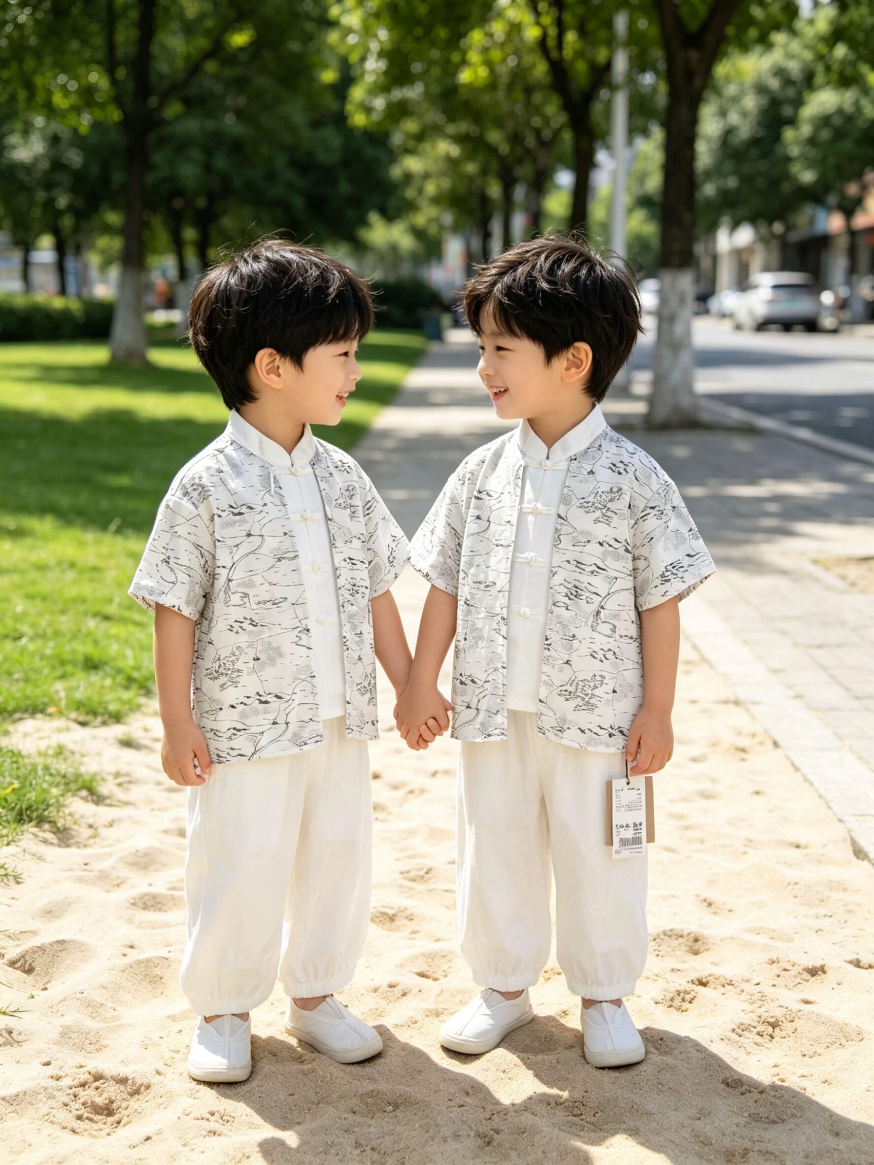 琦瑞德泽男小童套装夏季新款儿童中国风唐装短袖上衣裤子两件套
