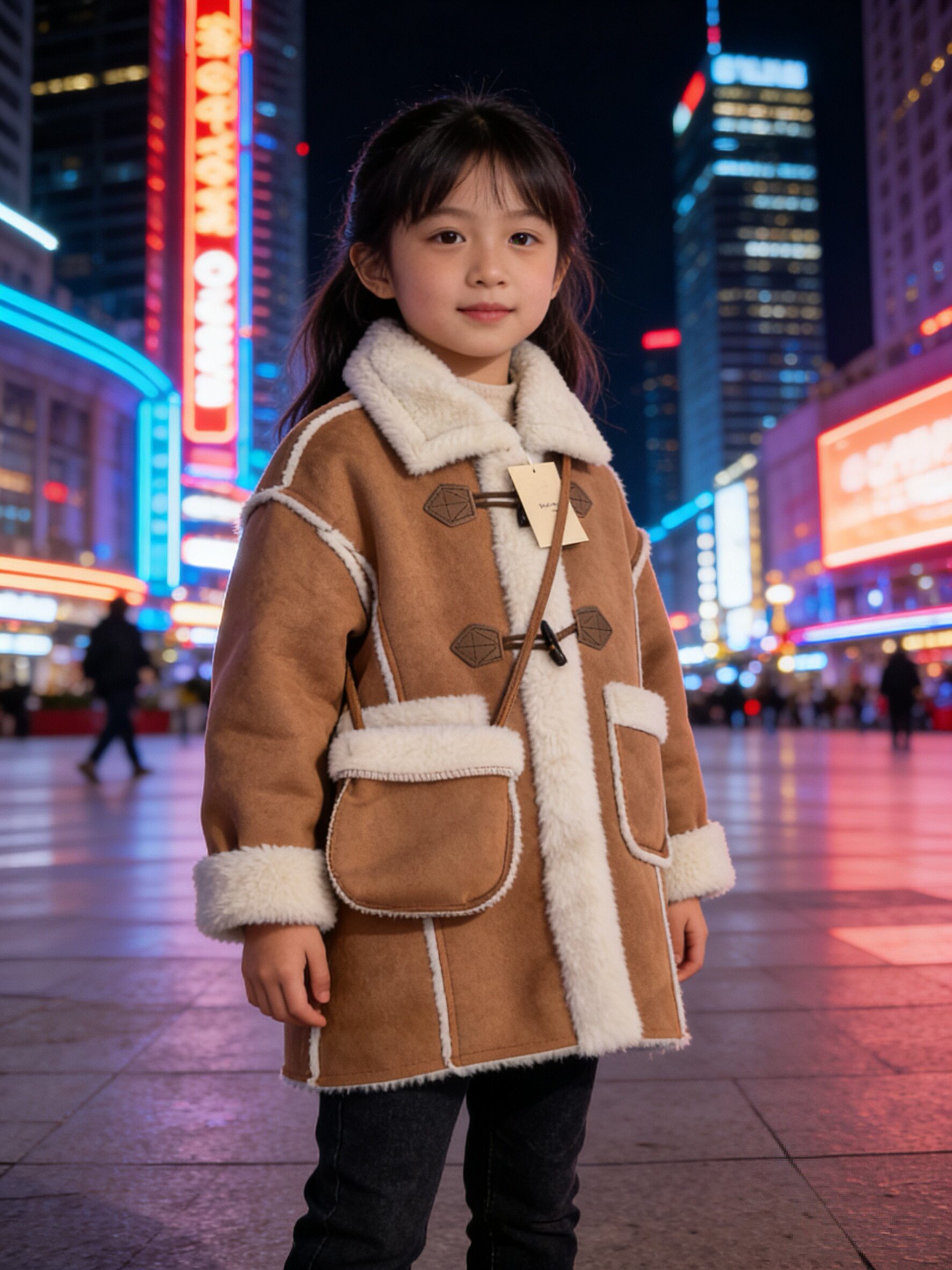 实体店断码处理女中童秋冬加绒毛外套儿童中长款大衣洋气加厚加绒