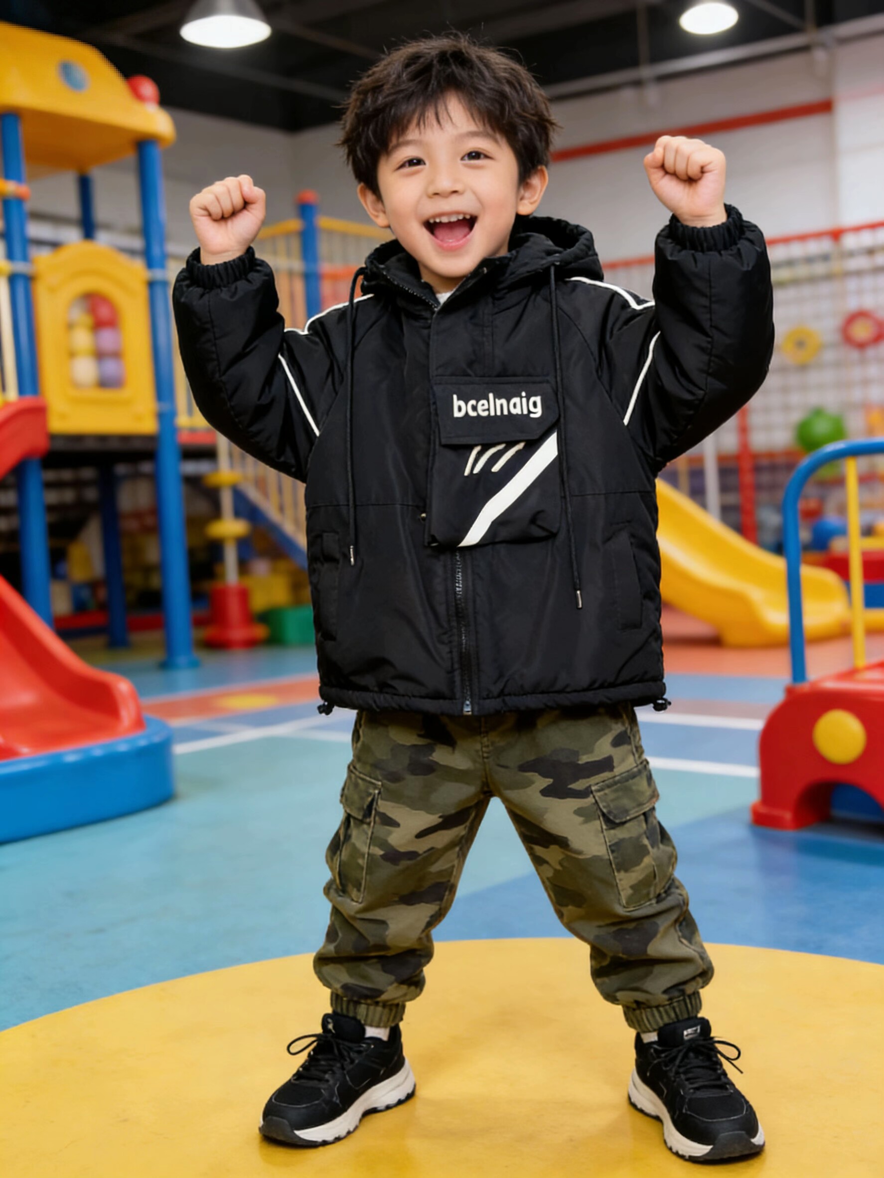 儿童外套冲锋衣男中童加绒加厚秋冬款连帽上衣保暖休闲棉服棉服