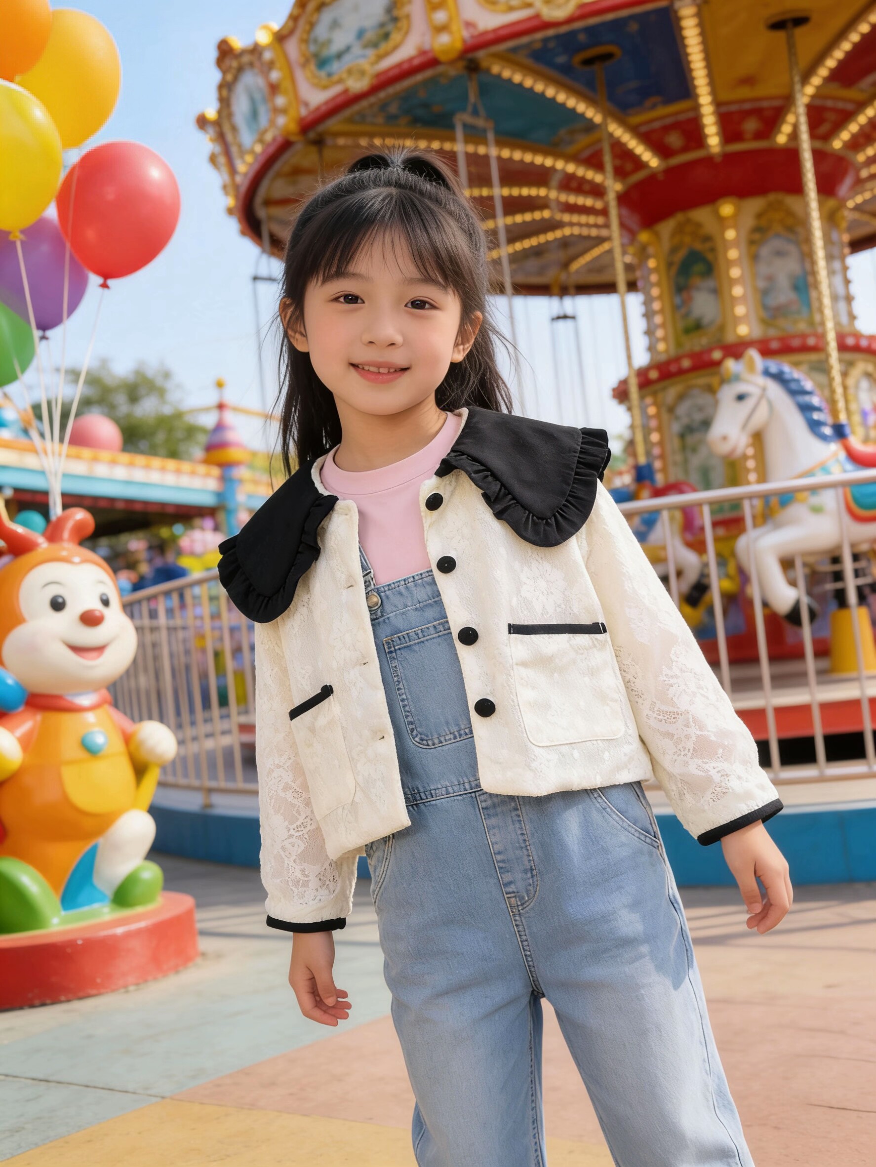 女中童上衣2026春季新款女中童洋气撞色大翻领小香风外套