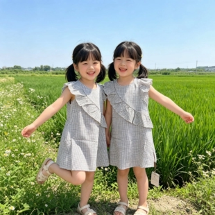 琦瑞德泽夏季新款韩版儿童设计感格子连衣裙女童简约无袖背心裙
