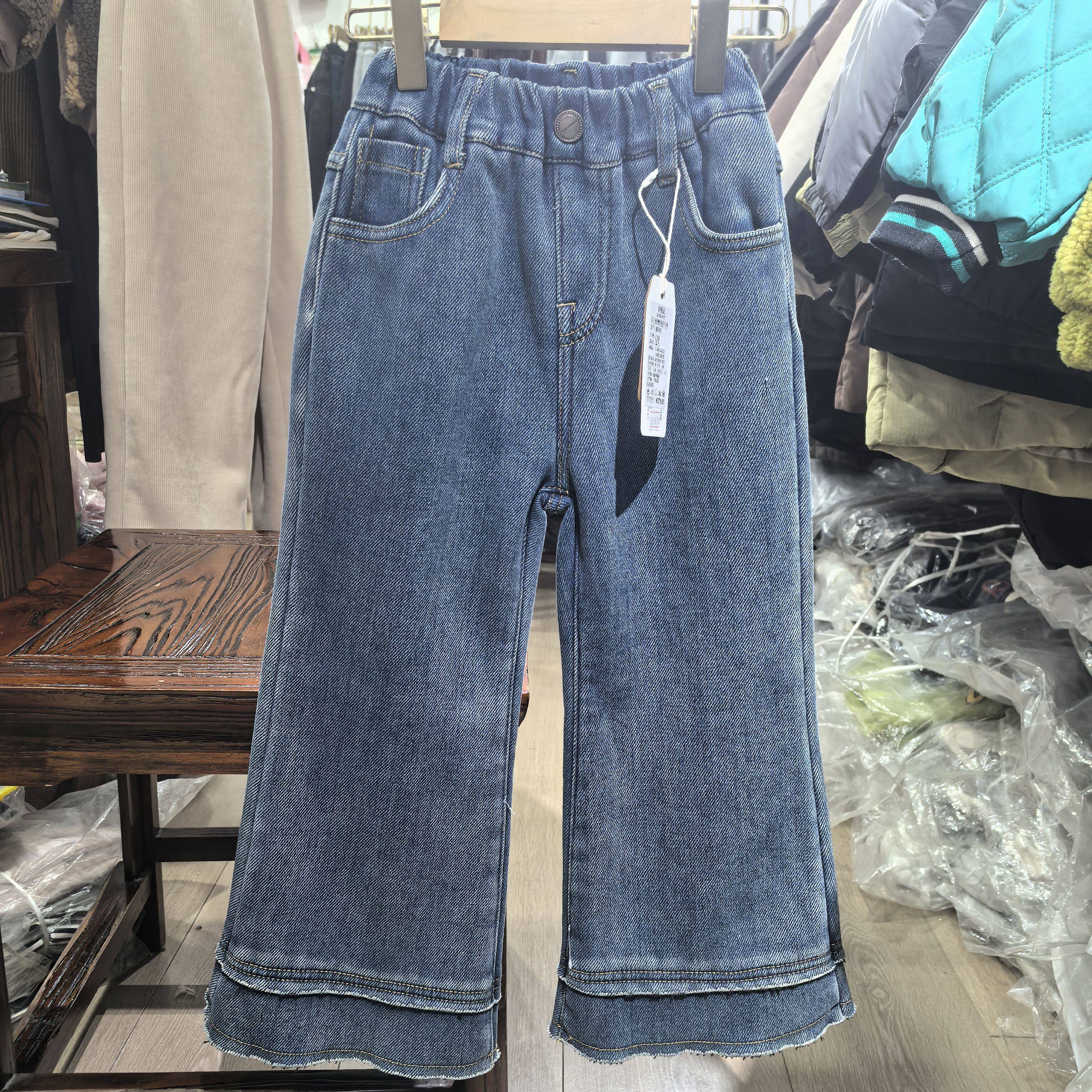 女童加绒喇叭牛仔裤高弹显瘦喇叭裤25春秋冬款中童修身阔腿裤子潮