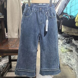 女童加绒喇叭牛仔裤高弹显瘦喇叭裤25春秋冬款中童修身阔腿裤子潮