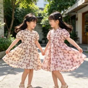 琦瑞德泽女中童旗袍连衣裙夏季款中大童夏装新中式公主裙儿童裙子