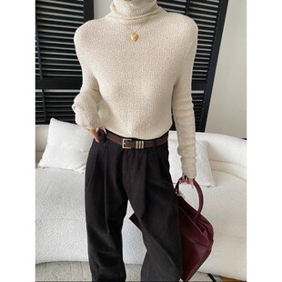 女 浮雕肌理感高领百搭显瘦针织打底衫 自制2026秋季 时髦博主风法式