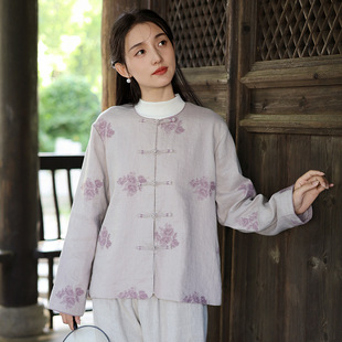 新中式女装2025秋季新款亚麻外套女中国风复古感绣花上衣