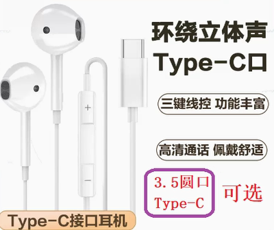 品胜Type-C手机线控通话电脑游戏半入耳式耳机 适用苹果华为OPP0