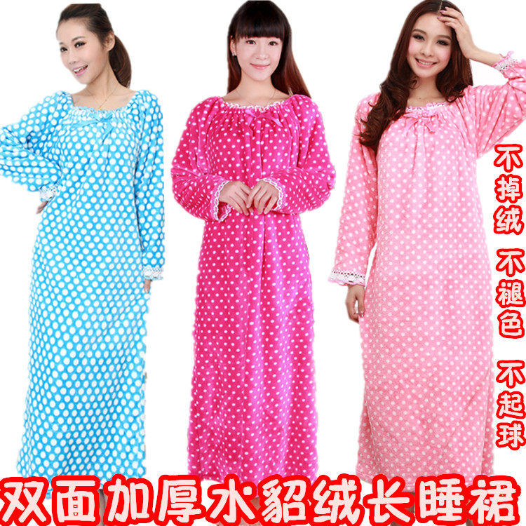 AUTUMN WINTER PLUS SIZE FLANNEL CORAL VELVET LONG SLEEVE EXTRA LONG LENGTH NIGHTDRESS DRESSES DRESSGOWNS FAT MM PREGNANT LOOSE PAJAMAS LOUNGEWEAR