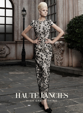 高级珠片 HAUTE FANCIES后构想 | 黑色高定直角肩修身连衣裙