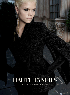 女总裁 HAUTE FANCIES后构想 | 黑色水波纹仿生皮草斗篷西装外套