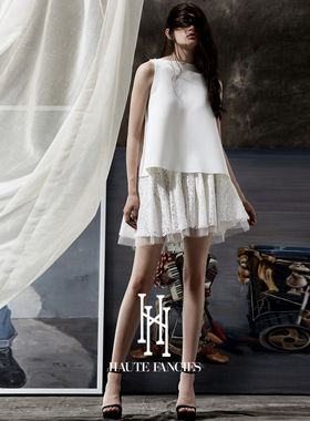 心头好 HAUTE FANCIES后构想|白色镂空蕾丝圆裁大摆小短裙小白裙