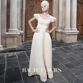 圆舞曲 收腰A摆连衣裙25秋 裸色提花泡泡袖 HAUTE FANCIES后构想