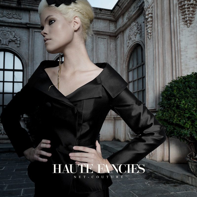 法式立裁HAUTE FANCIES后构想 | 黑色丝毛法式翻领露肩西装外套秋