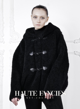 经典泰迪熊 HAUTE FANCIES后构想｜黑色泰迪熊羊羔毛连帽外套秋冬