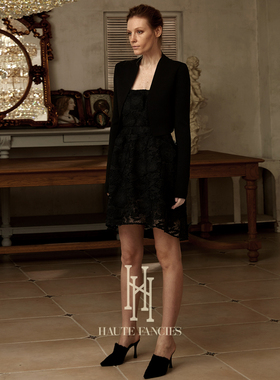 万能披肩HAUTE FANCIES后构想|秋冬黑色高弹空气棉优雅短开衫外套