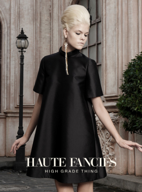 精工手缝 HAUTE FANCIES后构想 | 黑色丝毛立领小A摆连衣裙短裙