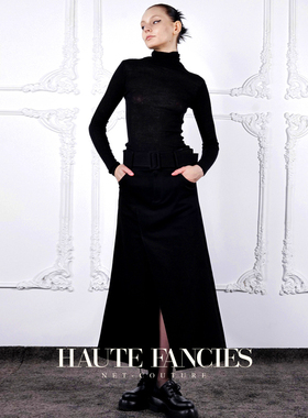 新年特供 HAUTE FANCIES后构想｜秋冬黑色A摆开衩牛仔半身裙