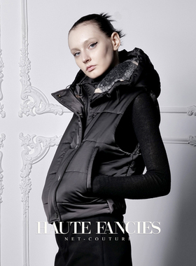 小棉袄 HAUTE FANCIES后构想｜黑色连帽短款羽绒棉马甲夹克女秋冬