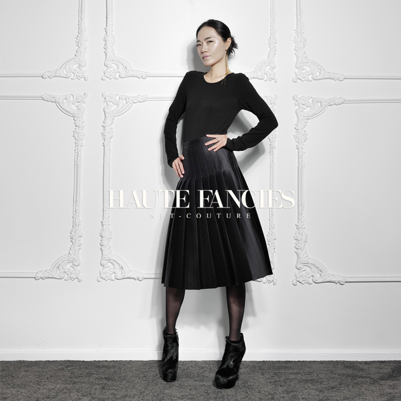 太阳褶 HAUTE FANCIES后构想｜高级百褶黑色中长A摆半身裙a裙短裙