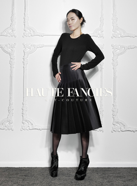 太阳褶 HAUTE FANCIES后构想｜25早秋高级百褶黑色中长A摆半身裙