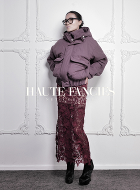 谷仓夹克HAUTE FANCIES后构想｜紫色防风扣连帽短款羽绒棉短夹克