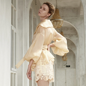 杏色松紧腰高腰蕾丝短裤 FANCIES后构想 春夏女 HAUTE 立体花朵