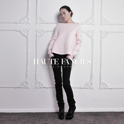 法式桃粉色一字肩空气层上衣26春