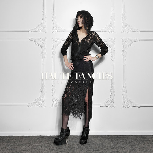 25秋冬后构想黑蕾丝修身连帽衫