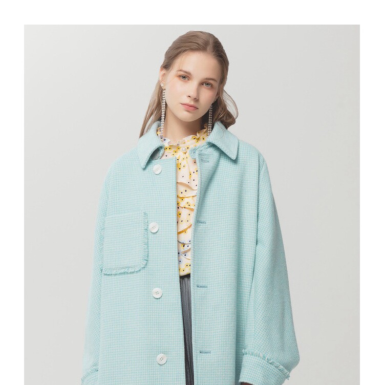 品牌折扣女装专柜正品冬季格子中长款气质外套宽松显瘦羊毛呢大衣女装/女士精品毛呢外套原图主图