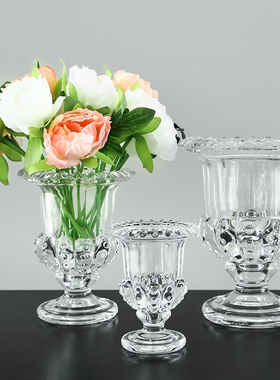 加厚加重水晶玻璃欧式花瓶高档罗马风灯插花摆件餐桌水培浮雕花纹