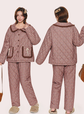 安杜拉女士睡衣2026年冬季娃娃领轻羽绒棉夹棉加厚保暖家居服套装