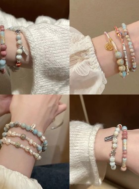 寿山石玛瑙串珠手链国潮ins高级感手串小众百搭小清新手饰批发女