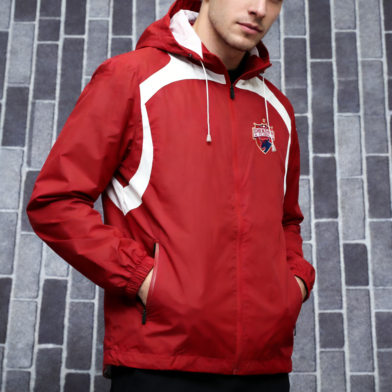 中甲男士足球训练连帽风衣跑步组队防风防水风雨衣,运动服/休闲服装,运动风衣,淘宝优惠券,粉丝福利购,淘宝优惠卷