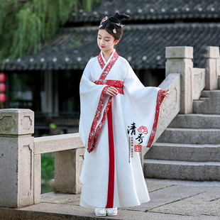 汉服女童魏晋风2024新款交领战国袍秋冬季儿童古装广袖唐装演出服