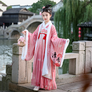 汉服女童原创冬款儿童古装超仙唐装襦裙拜年服中国风古筝演出服冬