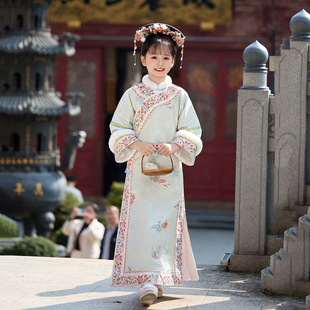 女童汉服清朝满族秋冬新款加厚古装儿童格格服女童拜年服古风演出