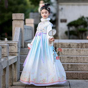 儿童汉服女童冬季新款超仙唐装襦裙古装拜年服中国风古筝表演服冬