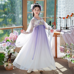 汉服女童2025夏季儿童古装广袖国风超仙唐装连衣裙古风古筝演出服